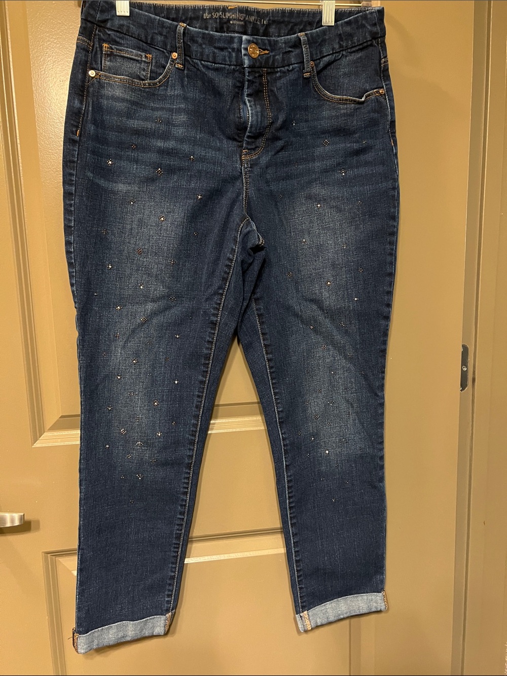 CHICOS Size 1.5 SO Slimming Ankle Jeans - Sparkle Indigo Blue